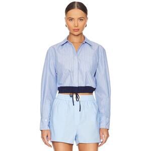 Simkhai Adryck Long Sleeve Shirt in Harbor Blue Stripe S